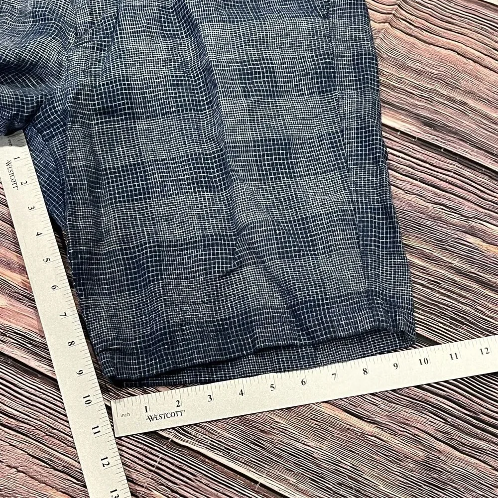 J Crew Club Men's 100% Linen Blue Plaid Chino Shorts Flat Front Size‎ 34 10.5 L